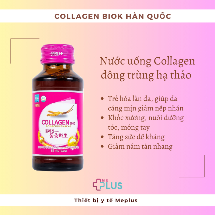 Nước Collagen5000 Đông Trùng Hạ Thảo Biok hỗ trợ ngăn ngừa quá trình lão hóa, tăng sức đề kháng (10 chai x 75ml)
