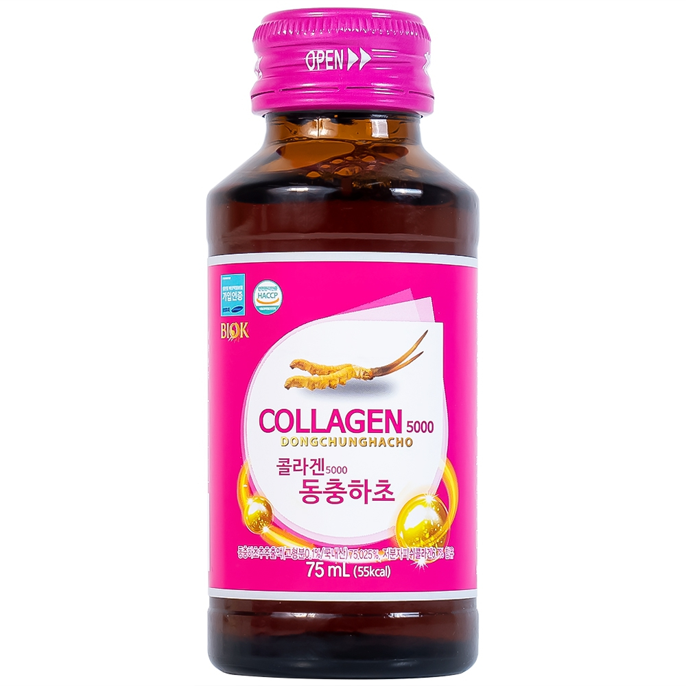Nước Collagen5000 Đông Trùng Hạ Thảo Biok hỗ trợ ngăn ngừa quá trình lão hóa, tăng sức đề kháng (10 chai x 75ml)