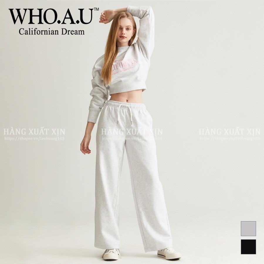 Bộ nỉ WHOU áo crop và quần ống rộng nhiều màu
