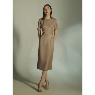 Graphé - DAPHNE pencil dress/Đầm bút chì tay ngắn nhấn viền chân ngực (không kèm thắt lưng)