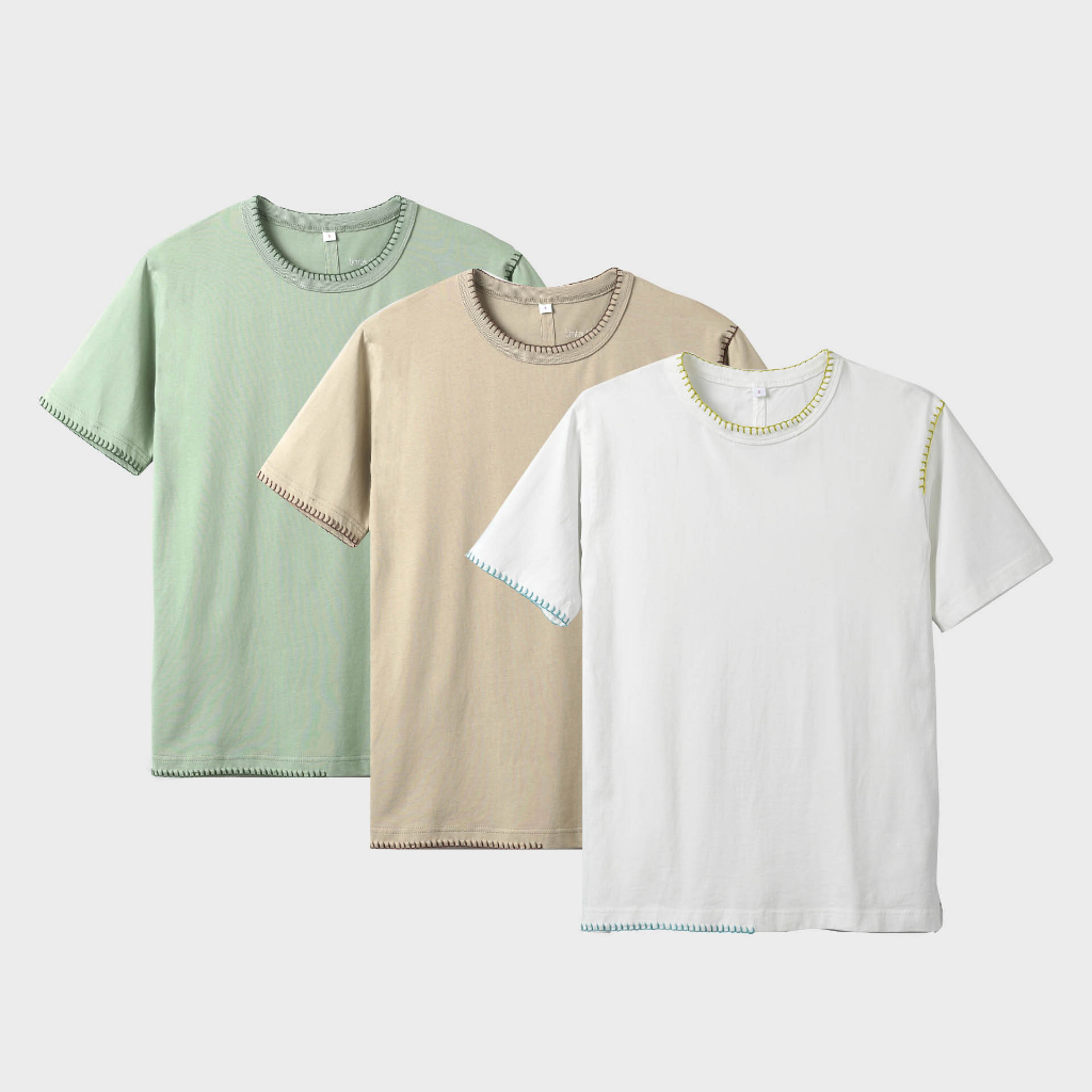 TimTay Áo Thun Nữ Cổ Tròn Tay Ngắn Cơ Bản Xẻ Tà Thêu Tay 100% Cotton - Áo Thun Đời Thường
