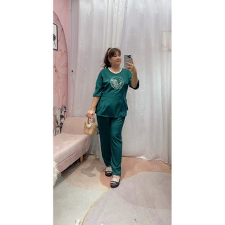 ĐỒ LAM BIGSIZE Nữ ( Bộ lam thêu chữ Tâm 68-95kg)