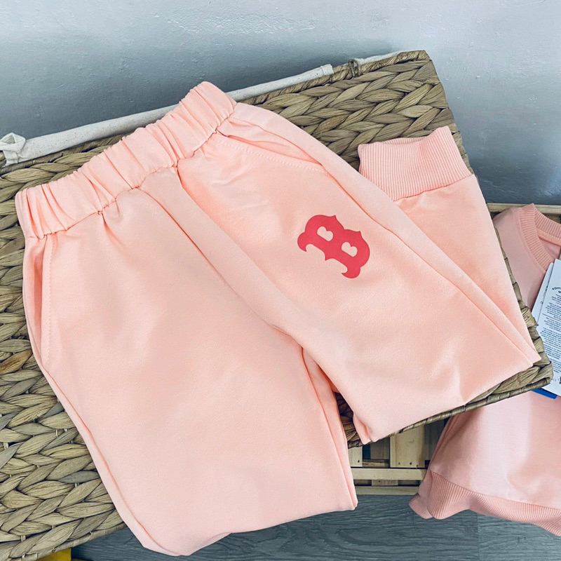 Bộ nỉ da cá Red.sox M.lb màu hồng siêu xinh cho bé gái size từ 12-35 cân