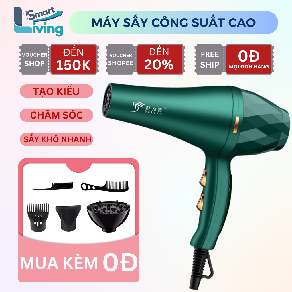 Máy sấy tóc KAW sấy 2 chiều 3 chế độ, công suất cao 2200w, tạo kiểu tóc chuyên nghiệp tặng kèm bộ 5 phụ kiện