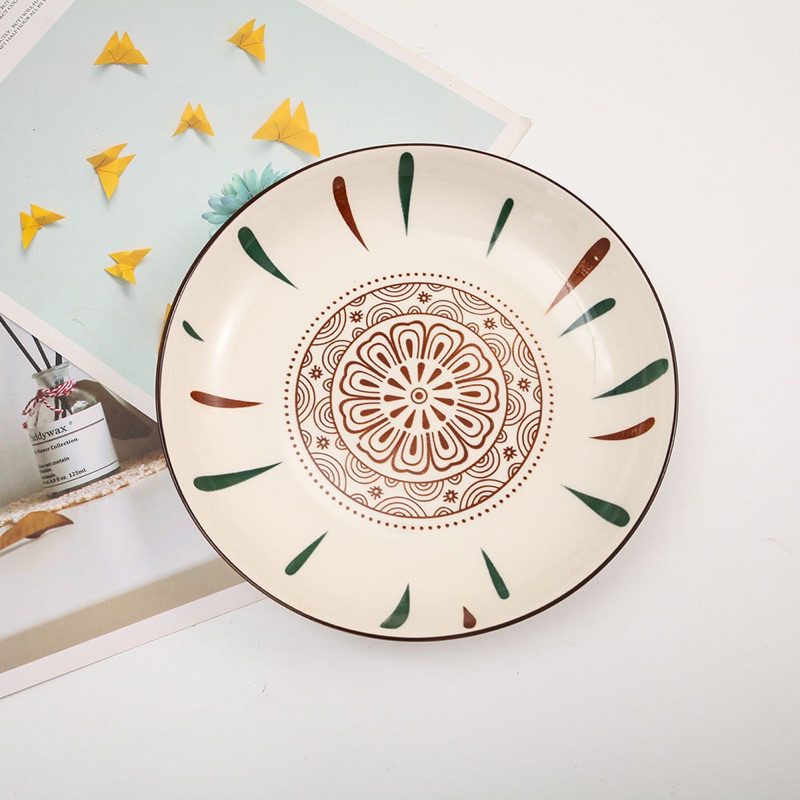 Đĩa Sứ Tráng Men Cao Cấp Hoạ Tiết Sang Trọng, Đáng Yêu Trang Trí Bàn Ăn