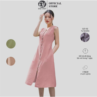 Đầm Nữ Đũi Việt Sát Nách Chất Đũi Cao Cấp Cài Cúc Giữa Thanh Lịch Mặc Hè