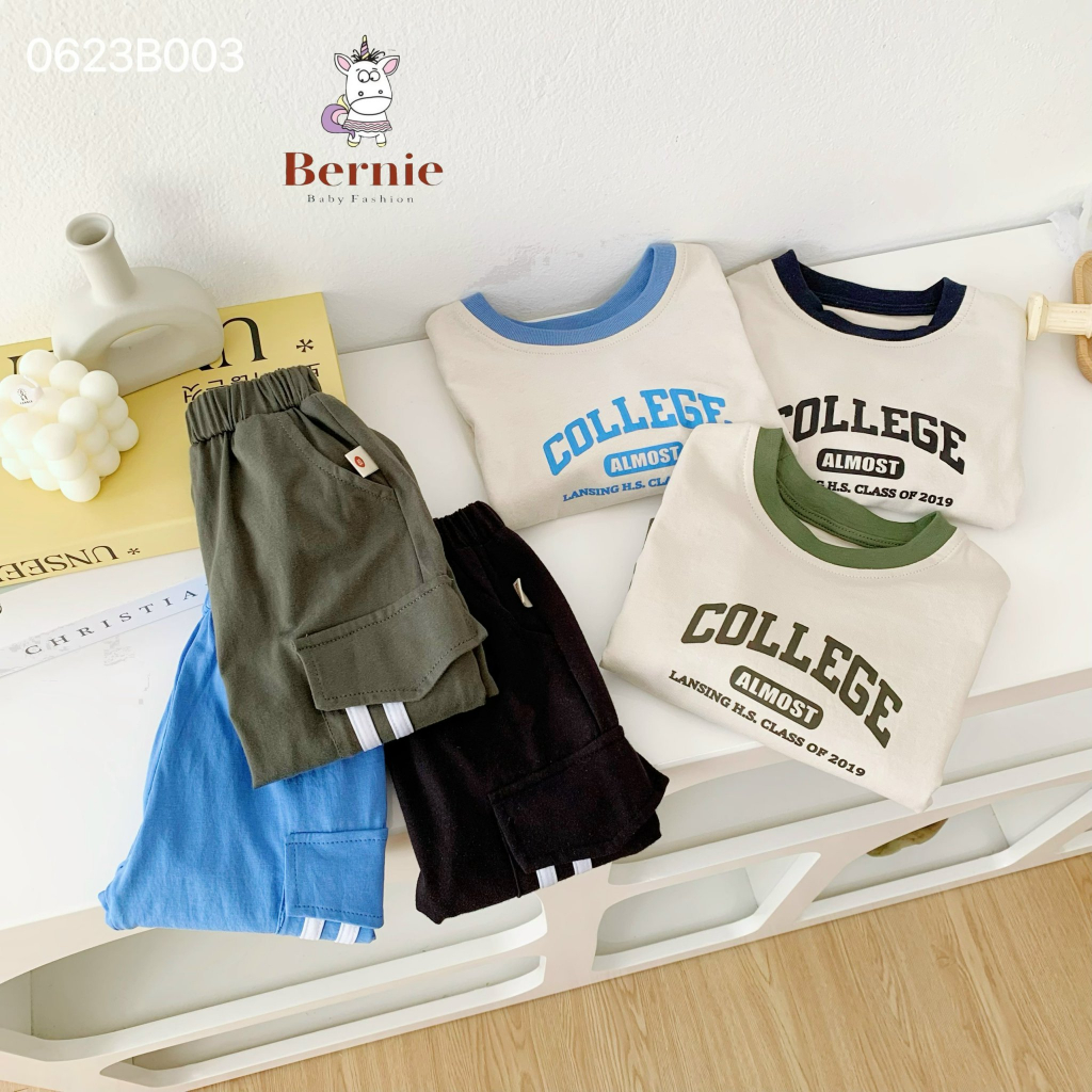 Bộ cotton dài tay bé trai, bộ thu đông phong cách thể thao khoẻ khoắn cho bé Bernie