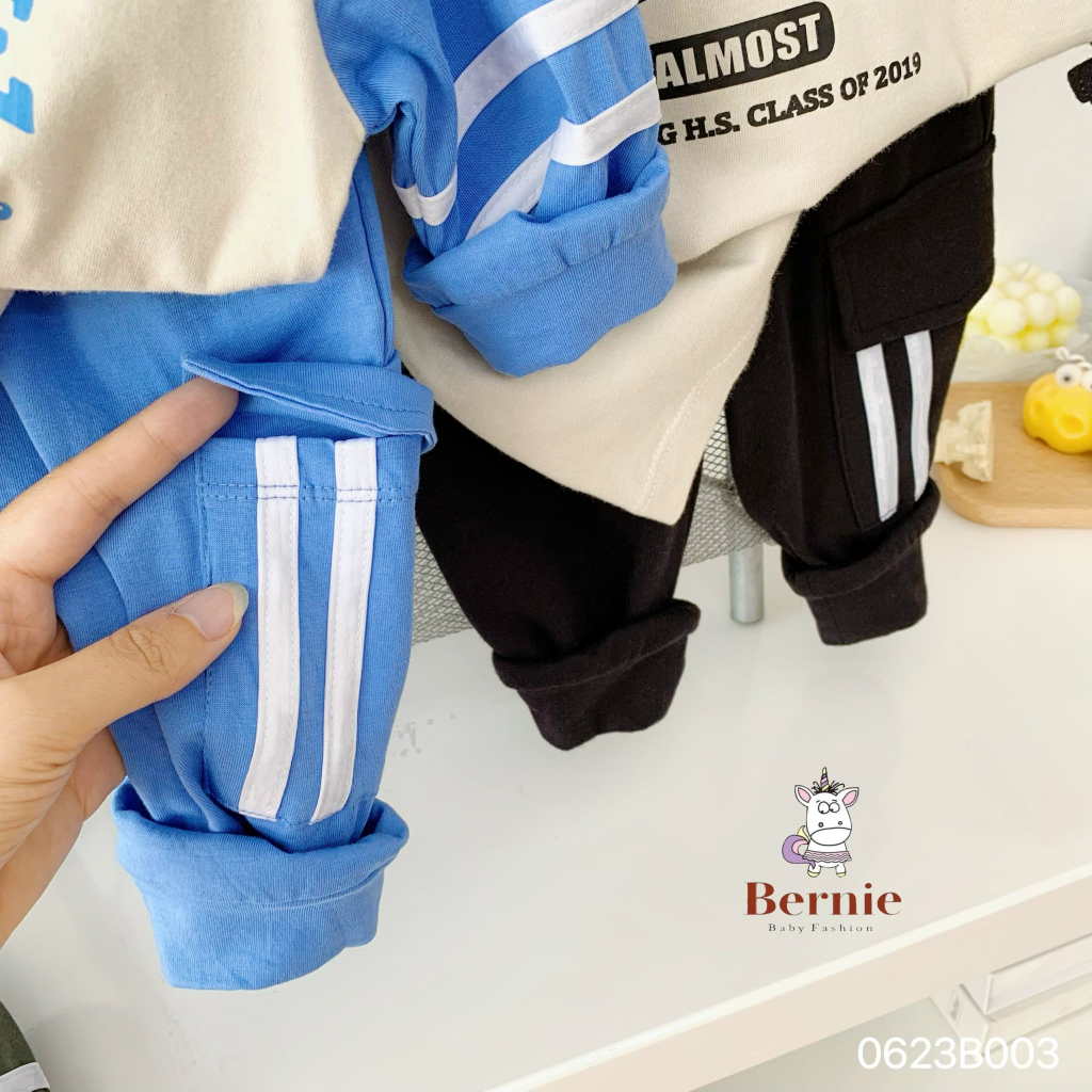Bộ cotton dài tay bé trai, bộ thu đông phong cách thể thao khoẻ khoắn cho bé Bernie