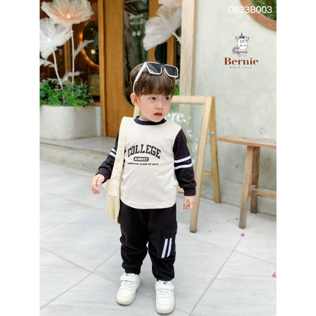 Bộ cotton dài tay bé trai, bộ thu đông phong cách thể thao khoẻ khoắn cho bé Bernie