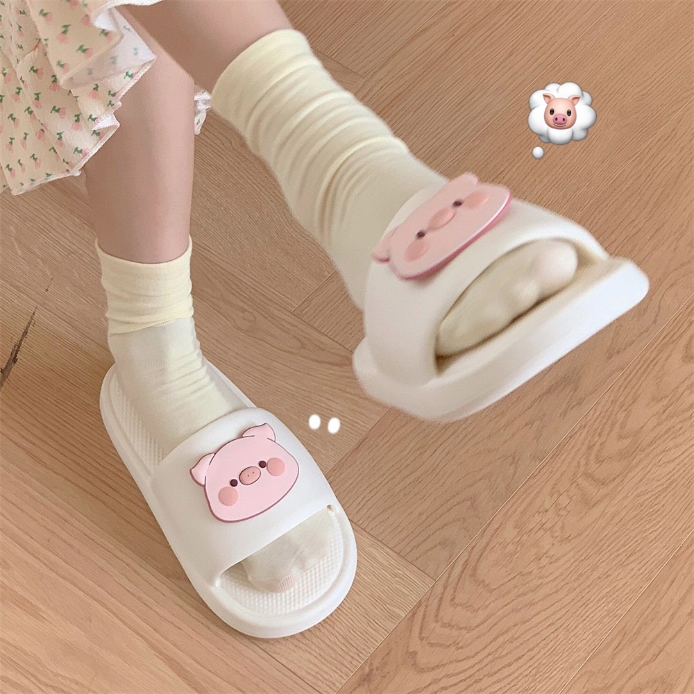 Dép Quai Ngang Đế Mềm Họa Tiết Chú Heo Hoạt Hình Dễ Thương Cho Nữ