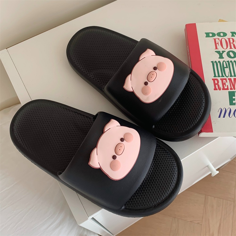 Dép Quai Ngang Đế Mềm Họa Tiết Chú Heo Hoạt Hình Dễ Thương Cho Nữ