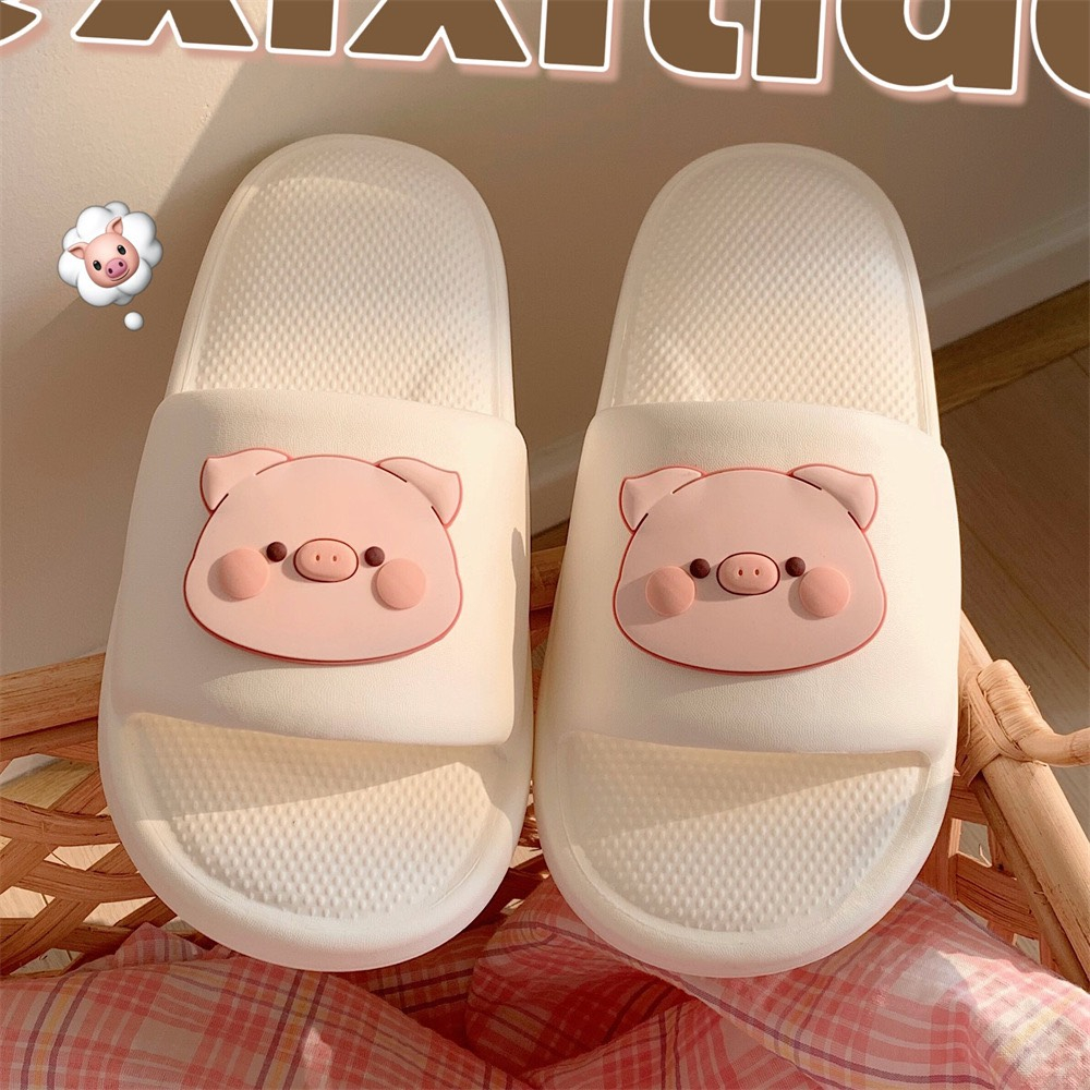 Dép Quai Ngang Đế Mềm Họa Tiết Chú Heo Hoạt Hình Dễ Thương Cho Nữ