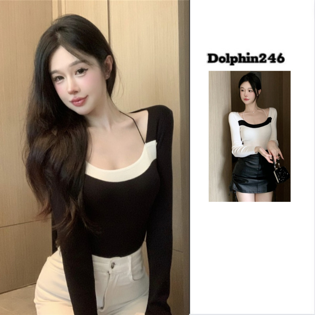 Áo len nữ croptop dáng ngắn ôm body tay dài cổ vuông sexy chất len co dãn hàng Quảng Châu phong cách Hàn Quốc M22 C2-14