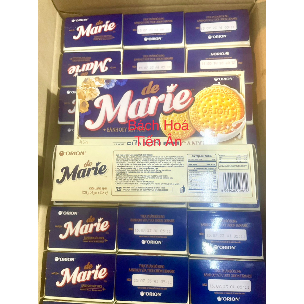 Bánh de Marie ORION x2 lượng sữa tươi hộp 128g công thức Hoàng gia bổ sung Canxi