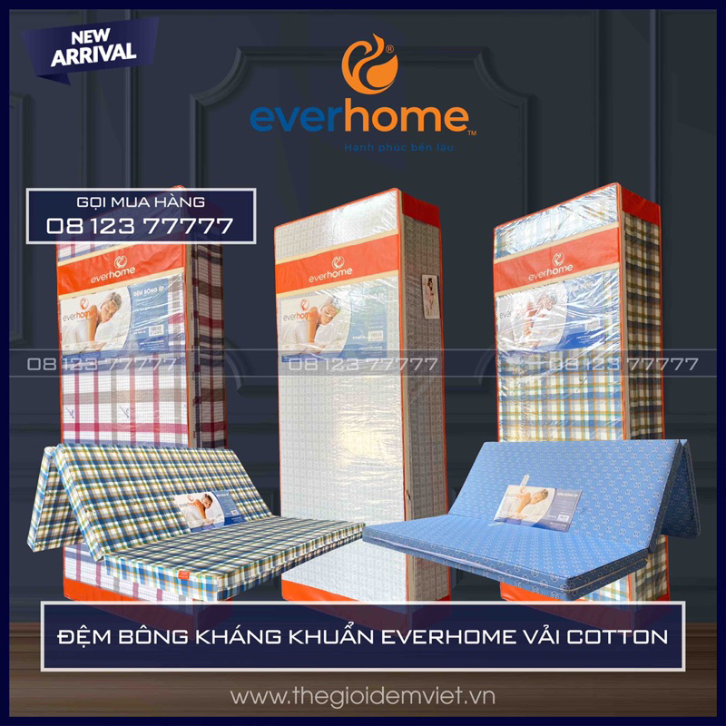 ĐỆM BÔNG ÉP KHÁNG KHUẨN EVERHOME VẢI COTTON - HÀNG CHÍNH HÃNG