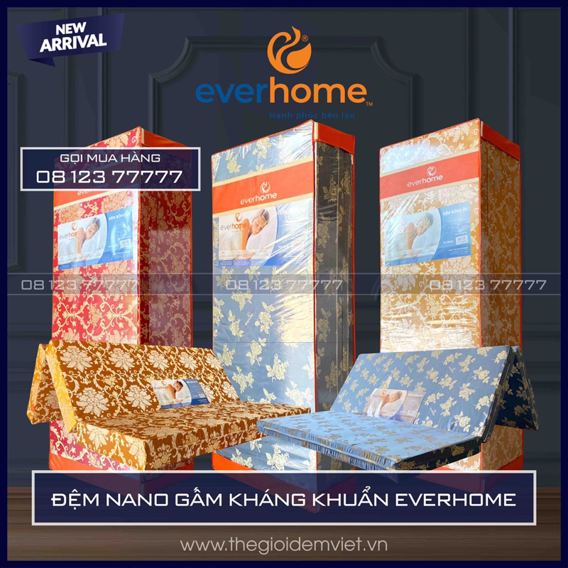 [FREE SHIP] ĐỆM BÔNG ÉP NANO KHÁNG KHUẨN EVERHOME - VẢI GẤM - HÀNG CHÍNH HÃNG