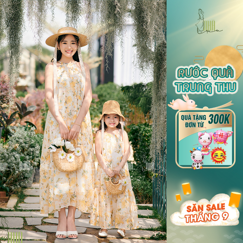 (Combo) Váy maxi hoa đi biển Hạ Thảo mẹ và bé gái dáng dài suông, maxi form rộng đồ đôi ngắn tay tiểu thư CB02