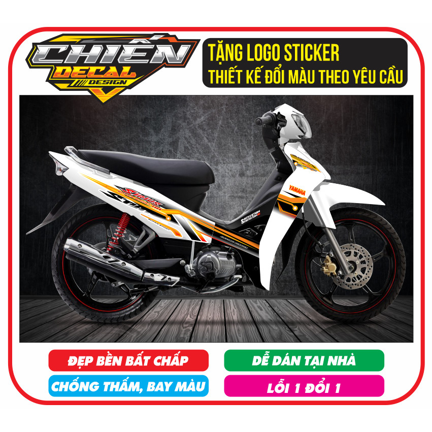 Tem rời xe sirius RC 100cc - 50cc trắng đen mẫu spark (tem 3 lớp)