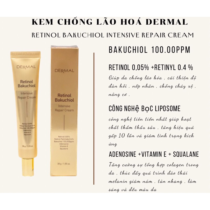 Kem Dưỡng Dermal Retinol Bakuchiol Intensive Repair Cream 0.5% 30g
