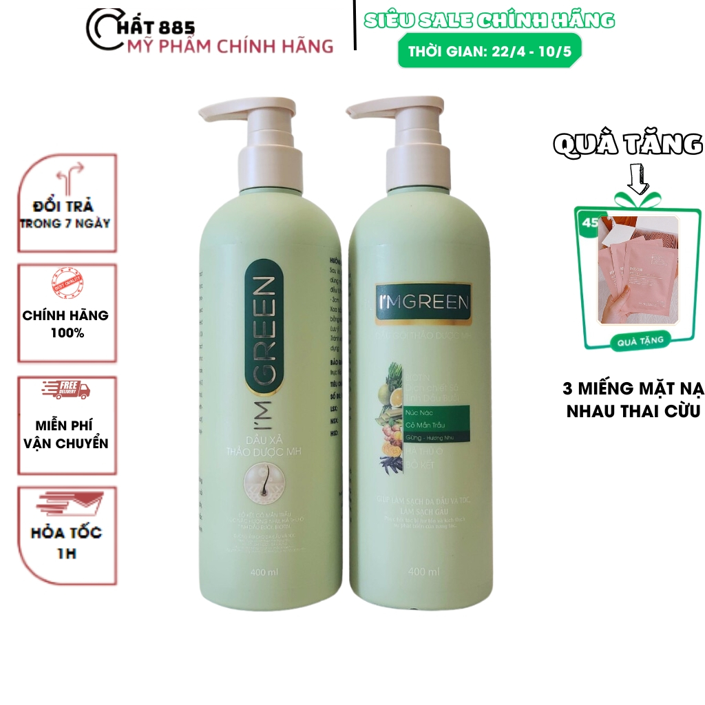 Bộ dâu gội,xả I'M GREEN cải tiện tóc gẫy dụng,xơ rối giúp tóc mềm mượt chắc khỏe,kích thích mọc tóc