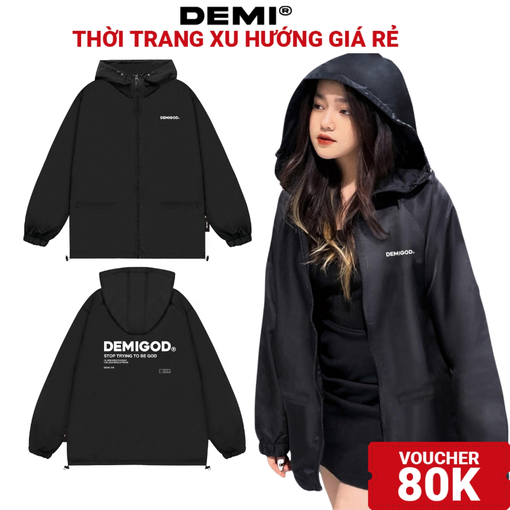 Áo khoác dù nam nữ form rộng, có mũ màu đen local brand DEMI | DE-AK59