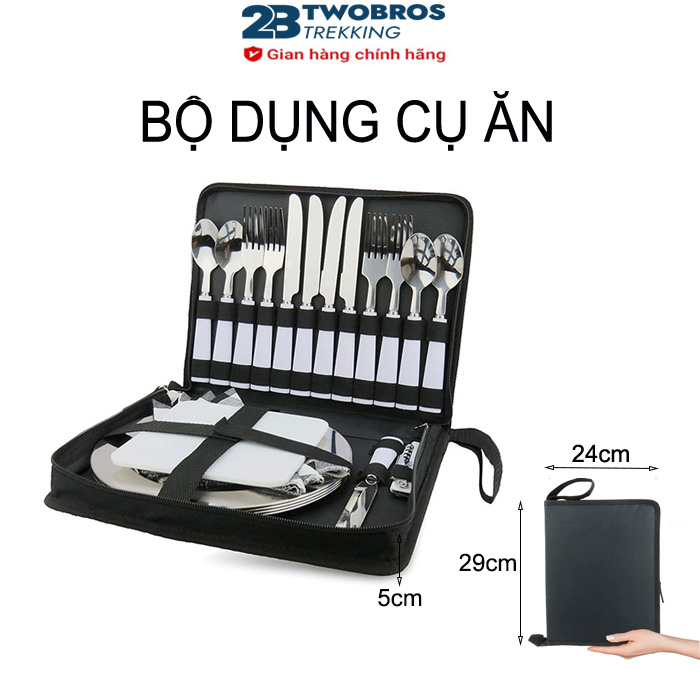 Bộ dao thìa dĩa đũa gấp gọn với túi đựng vải dễ dàng mang theo cho dã ngoại cắm trại camping và du lịch - TWOBROS