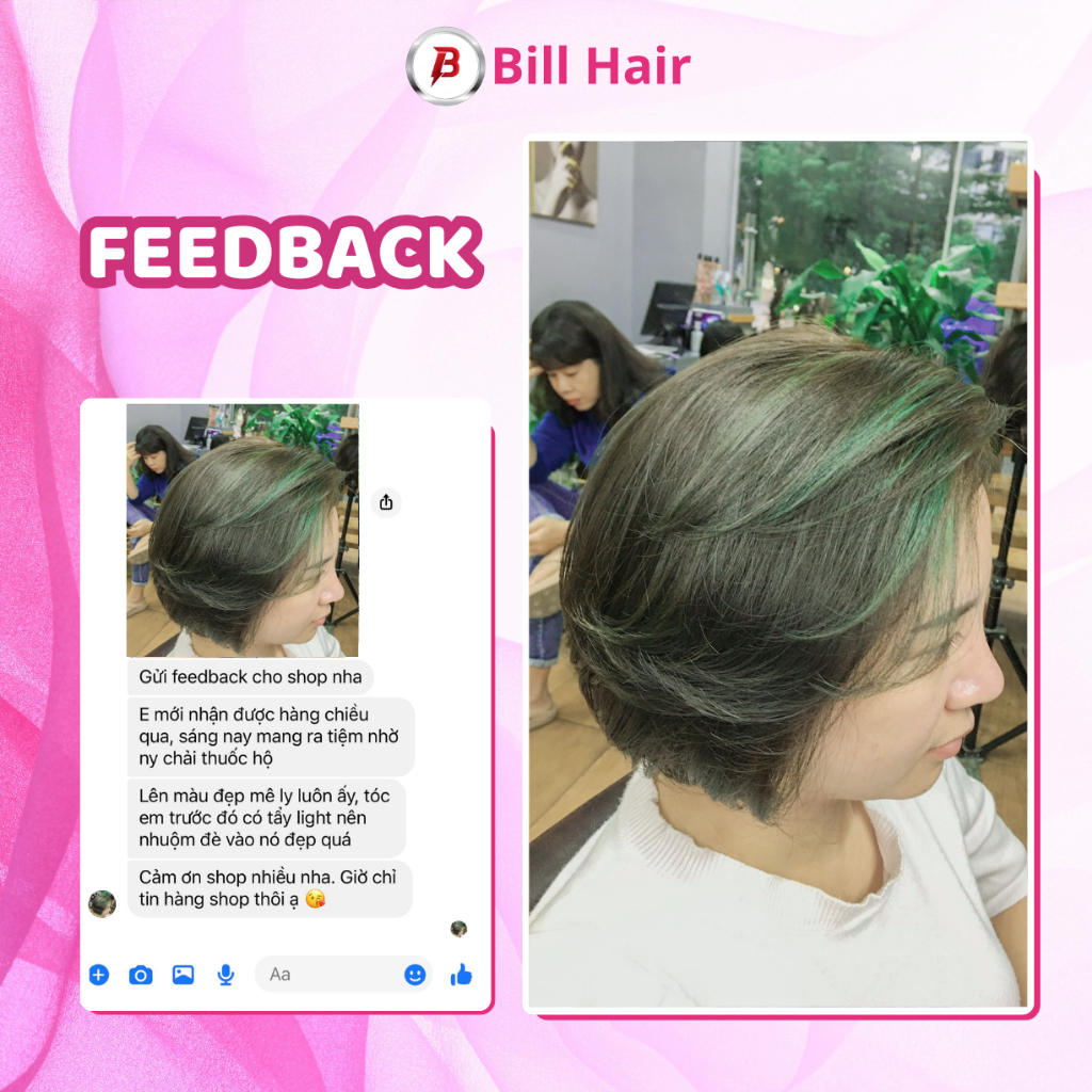 Thuốc nhuộm tóc NÂU LẠNH ÁNH RÊU không tẩy, lên từ nền đen, tặng kèm găng tay và oxy | Bill Hair, Billhair