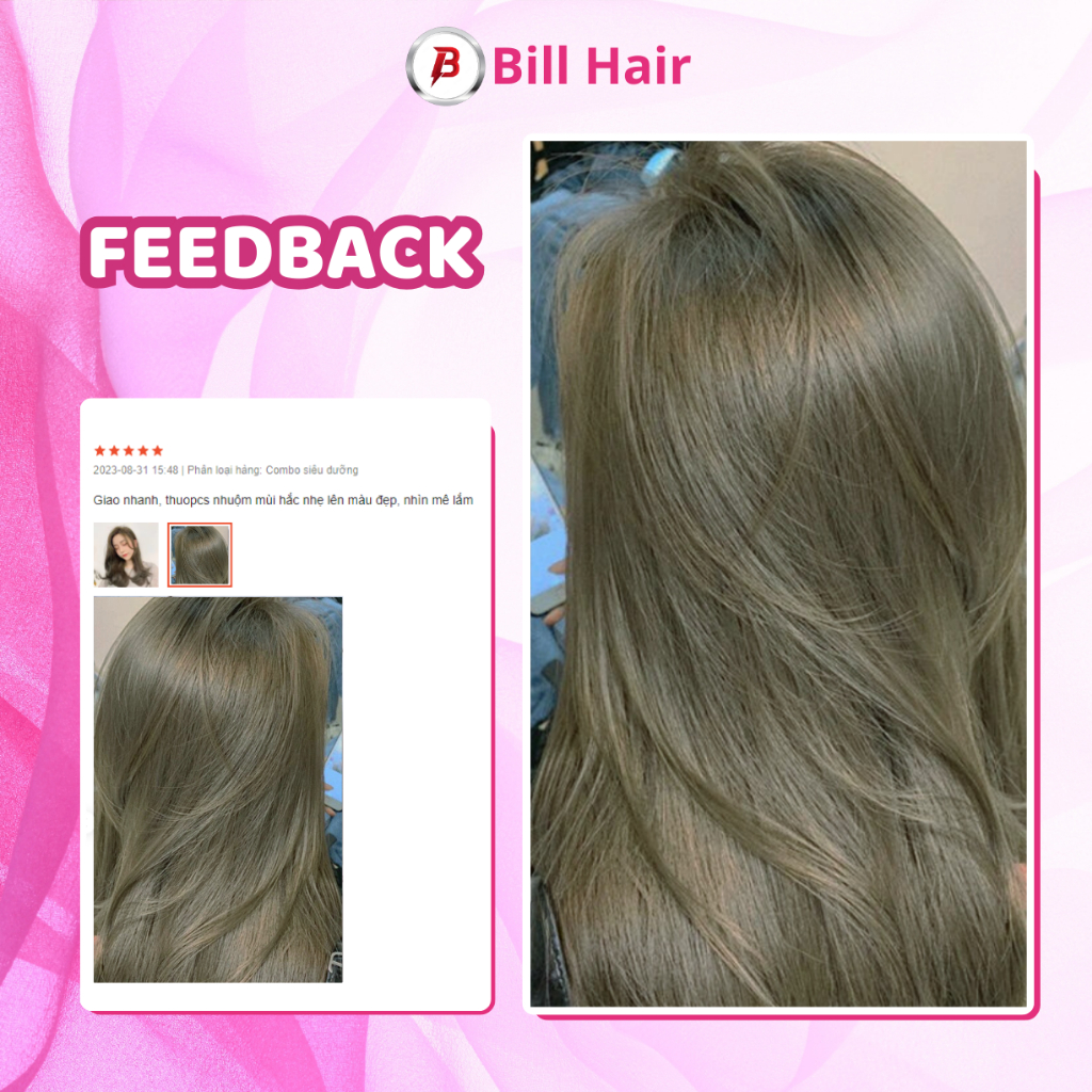 Thuốc nhuộm tóc NÂU LẠNH ÁNH RÊU không tẩy, lên từ nền đen, tặng kèm găng tay và oxy | Bill Hair, Billhair
