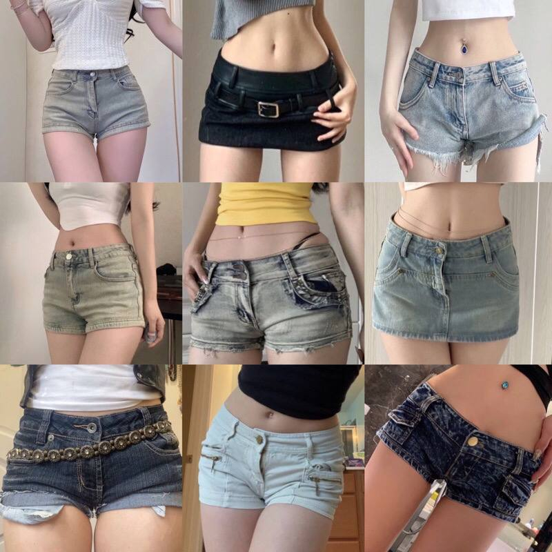 Quần Short Jean y2k Có Short Cạp Cao Eo Từ 70cm