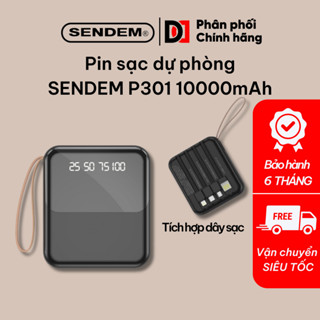  Sạc dự phòng mini SENDEM P301 dung lượng 10000mAh chính hãng pin sạc tích hợp cáp 