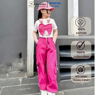 Bộ quần áo phông nơ mix quần túi hộp 3 màu dành cho bé Tiny Winy - S146