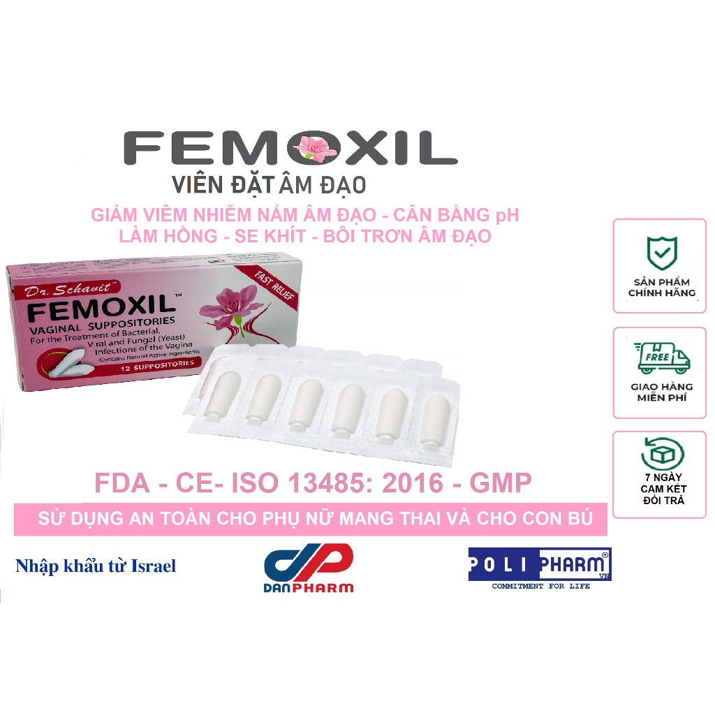 Chính hãng viên đạn FEMOXIL nhập khẩu Danpharm Israel, hộp 12 viên - Polipharm