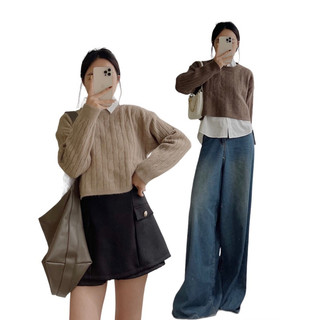 Áo len nữ, Áo len croptop vặn thừng tay dài vintage phong cách tiểu thư Hàn Quốc siêu xinh