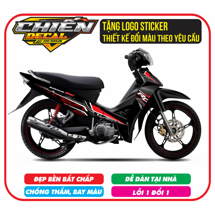 Tem rời xe sirius rc 110cc - 50cc mẫu RC - tem si đen đỏ (tem 3 lớp bền - đẹp)