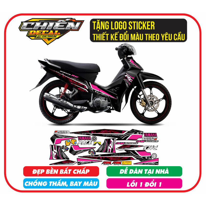 Tem rời xe sirius rc 110cc - 50cc mẫu RC - tem si đen hồng