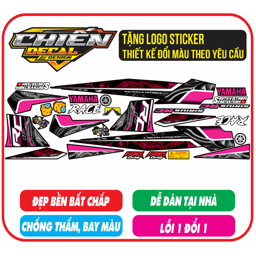 Tem rời xe sirius rc 110cc - 50cc mẫu RC - tem si đen hồng