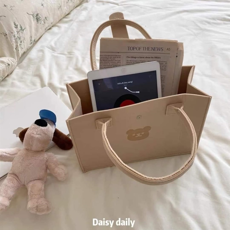 Túi Xách Vuông Hình Gấu Bear Chất Nỉ Nhiều Màu - Túi Gấu Vuông Du Lịch Size 40cm