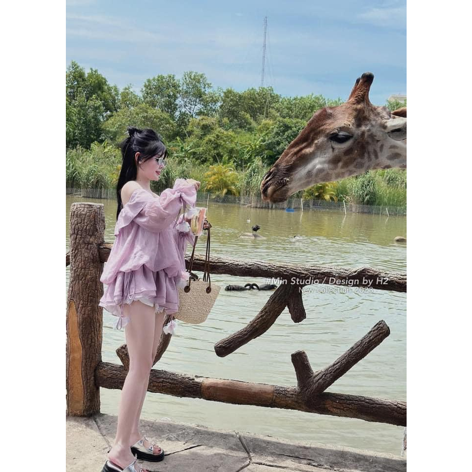 VÁY ÁO TƠ NHĂN TRỄ VAI ĐÍNH HOA HÀNG 2 LỚP QCCC - SET VÁY NỮ CÓ CHUN EO CHUN TAY TIỂU THƯ CHANH XẢ