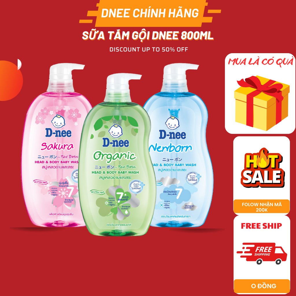 Sữa tắm gội toàn thân cho bé Dnee 800ml - Từ 0 đến 3 tuổi