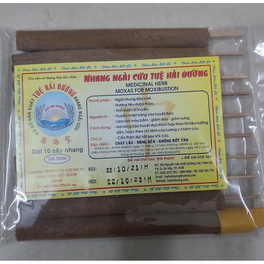 Nhang Ngải Cứu Tuệ Hải Đường - Hàng chính hãng, túi 10 cây loại trung