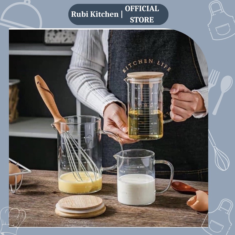 Ca rót chia vạch đo định lượng thuỷ tinh chịu nhiệt glass measuring cup pha trà, cafe