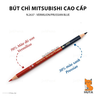 [Huta Art] Bút chì màu MITSUBISHI & TOMBOW Cao Cấp - Prussian Blue & Vermilion Red | Bút chì Nhật