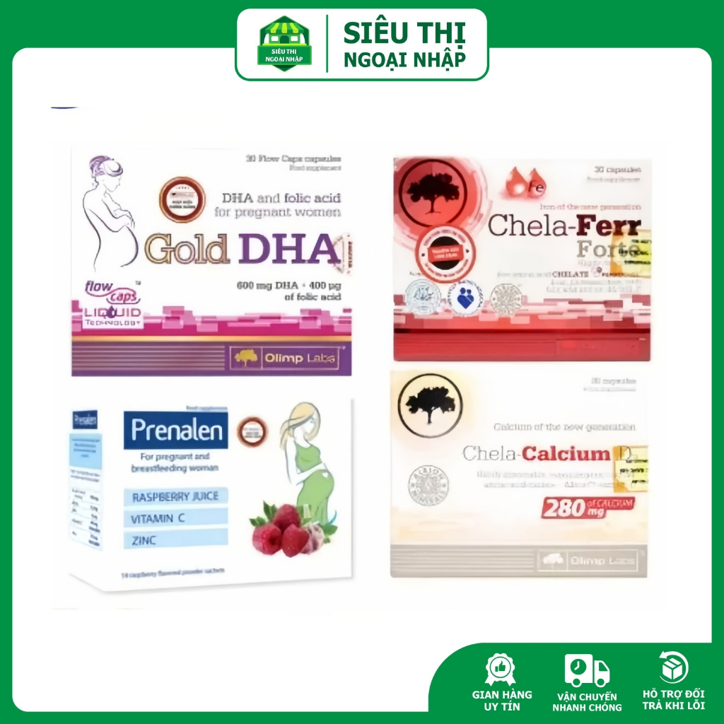 Bộ tứ cho mẹ bầu sau sinh Chela-Ferr Forte, Chela-Calcium D3, Gold DHA