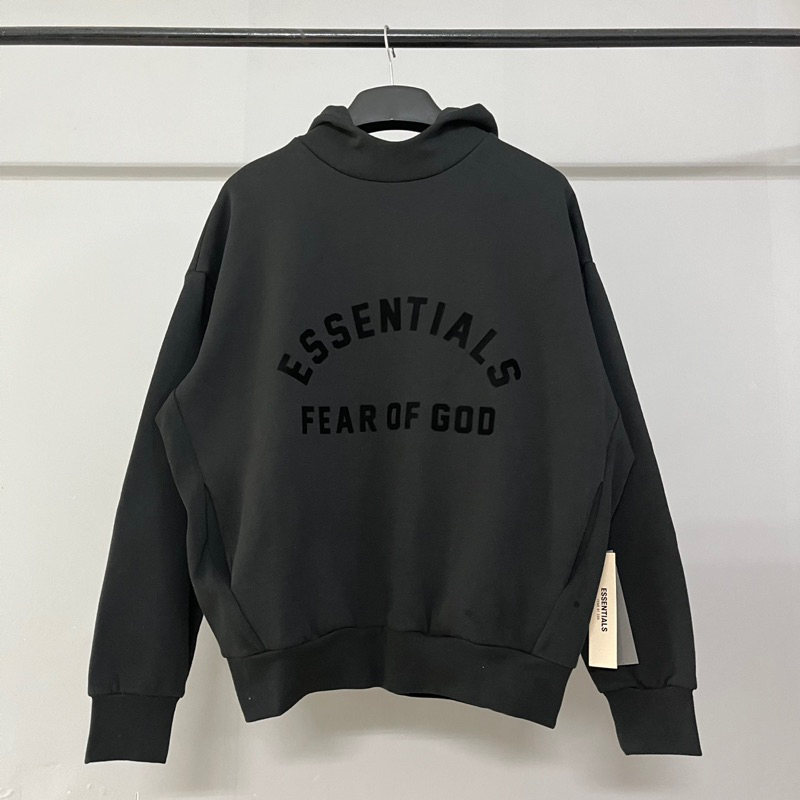 Áo hoodie Fear Of God FOG Essentials SS23 Jet Black bản cao cấp, Áo nỉ Essentials in chữ cao su form rộng