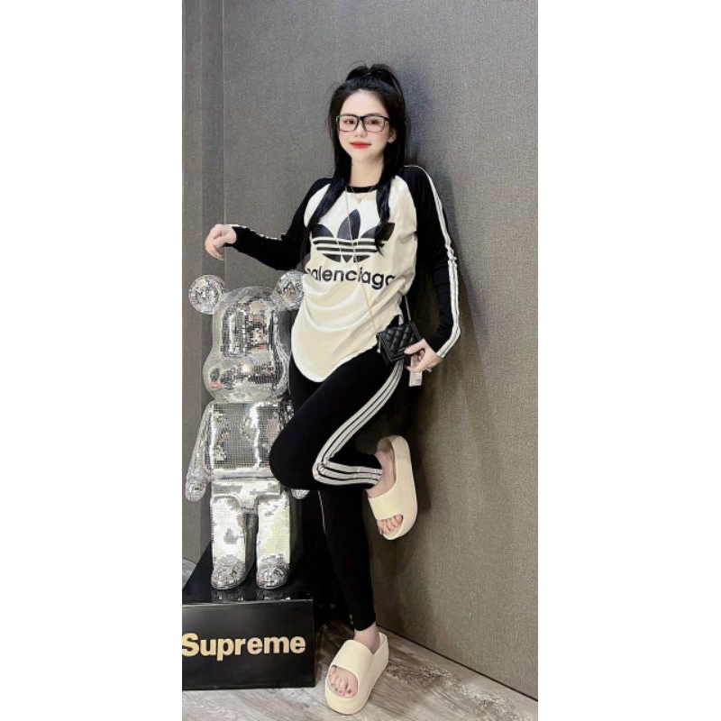 Set bộ thể thao mặc nhà tay dài chạy viền