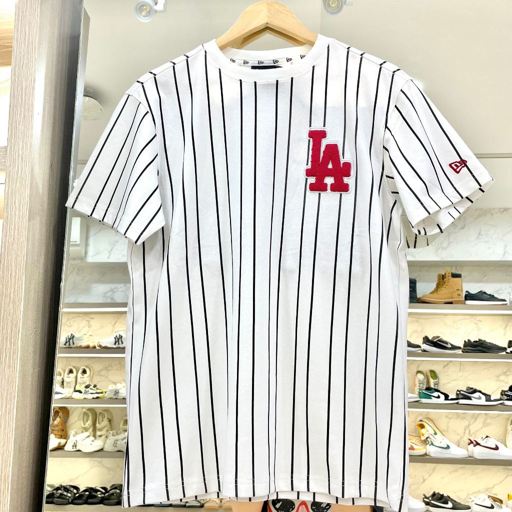 Áo Thun New Era - Áo La Kẻ Sọc *Bông Đỏ* - Trắng - Code: 19500183