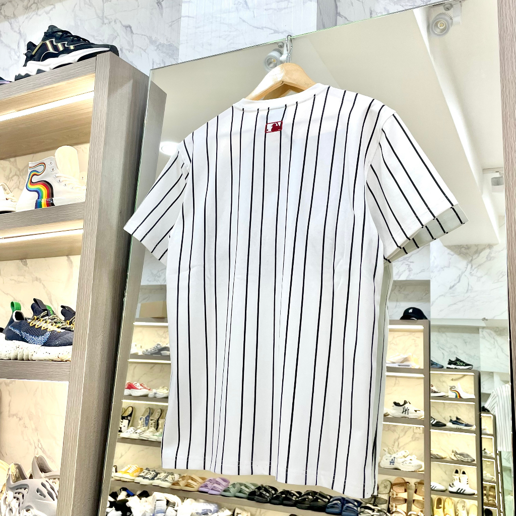 Áo Thun New Era - Áo La Kẻ Sọc *Bông Đỏ* - Trắng - Code: 19500183