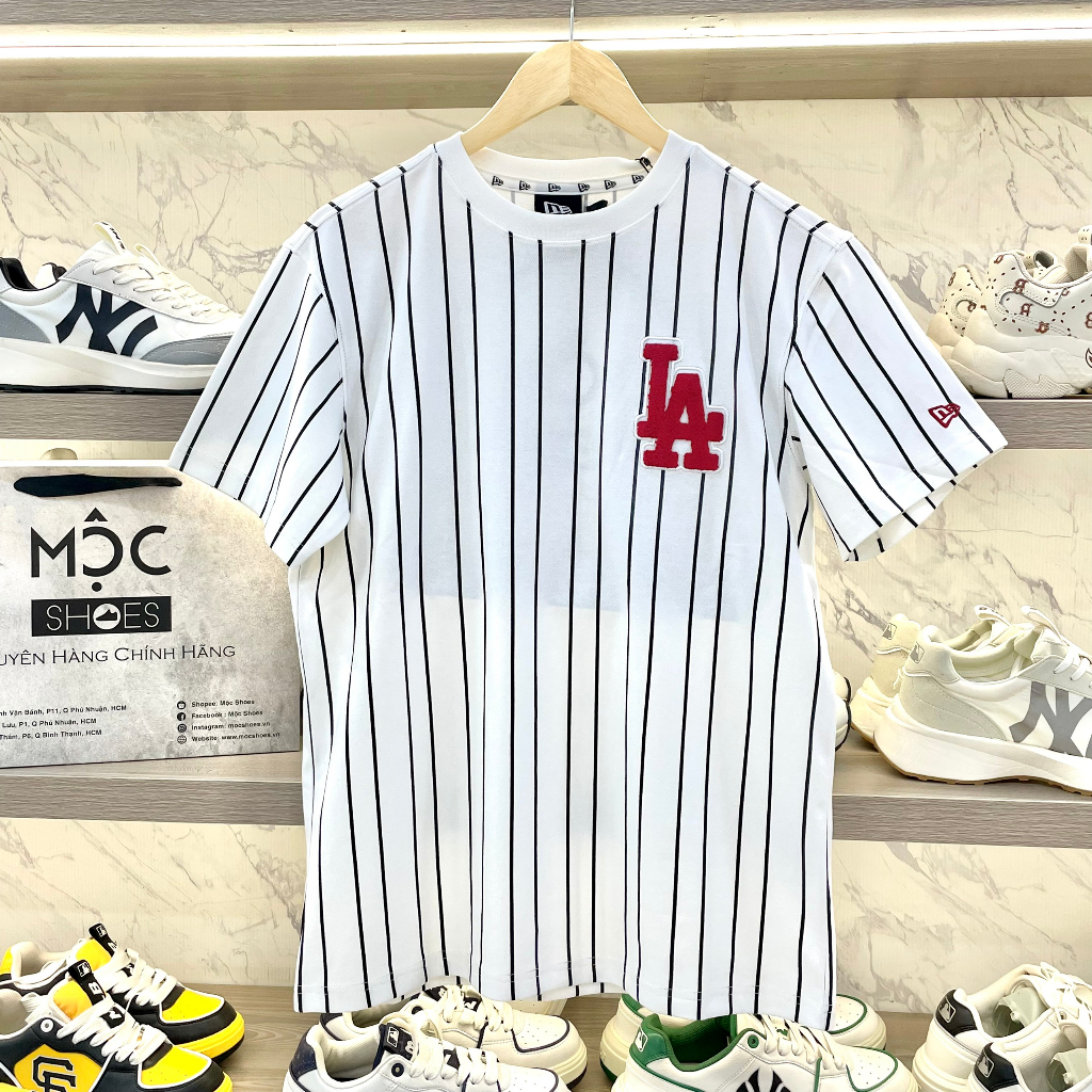 Áo Thun New Era - Áo La Kẻ Sọc *Bông Đỏ* - Trắng - Code: 19500183