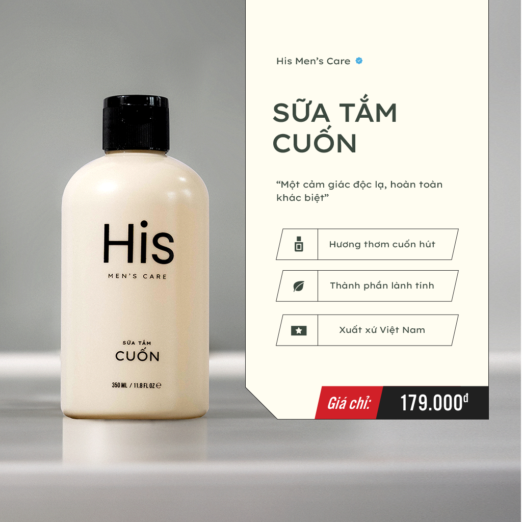 Sữa Tắm Nam His men's care hương cây cỏ mát ngọt dưỡng ẩm và sạch sâu 350ml - Cuốn