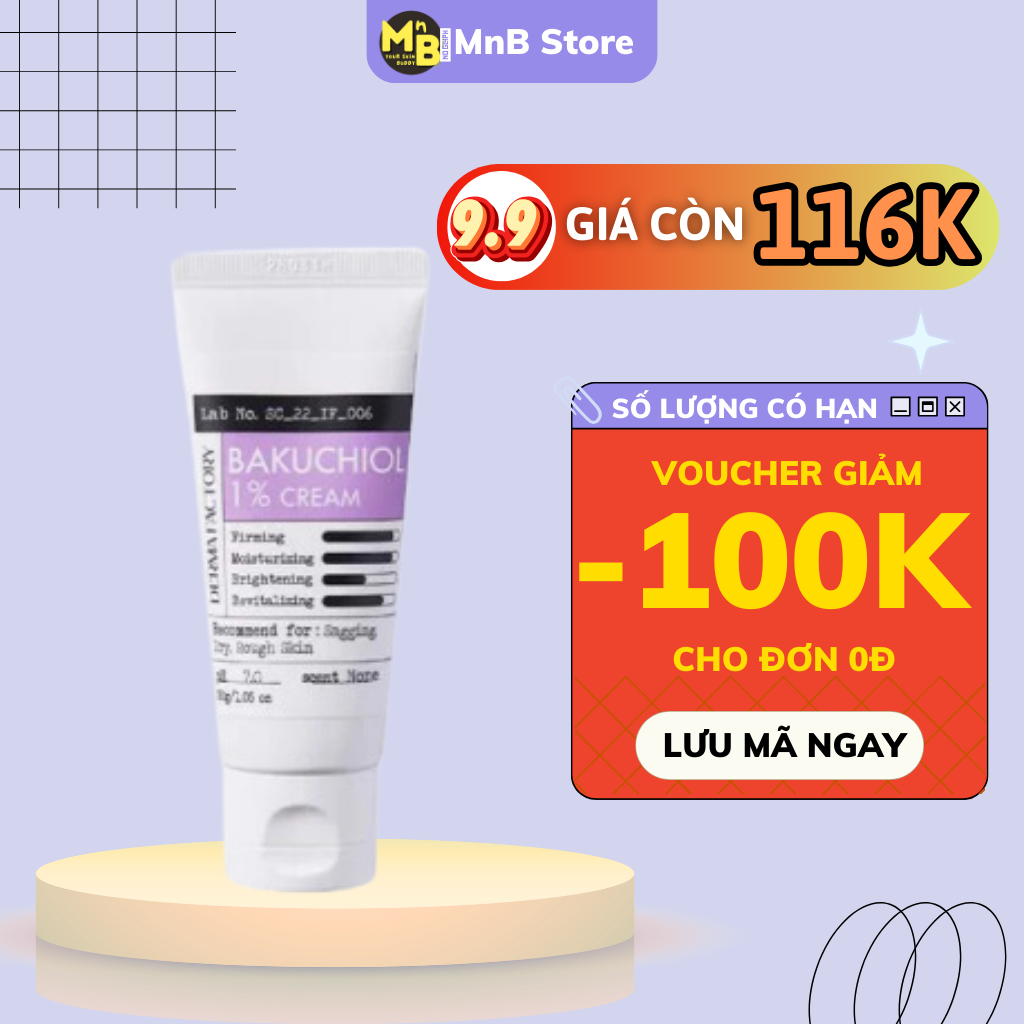 Kem dưỡng ẩm chống lão hoá căng bóng săn chắc da Derma Factory Bakuchiol 1% 30g Hàn Quốc